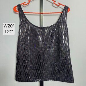 Alex Evenings Sparkle Tank Top Black Silver Geometric Scallop Shell Blouse L*